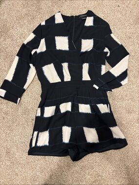 Trouve Black and Cream Check-Block Romper